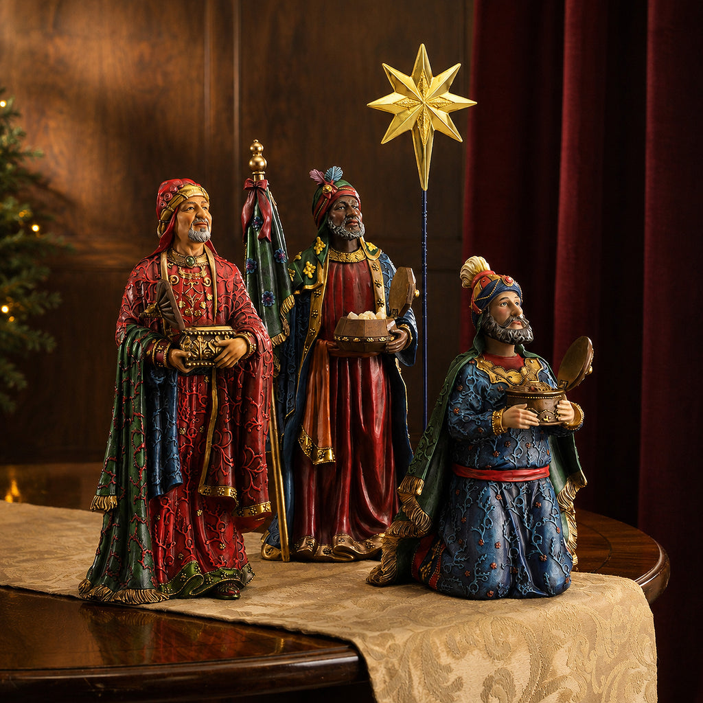 Three Kings Following the Star, 4-Piece Set – 10-Inch Scale, shown in a lifestyle setting