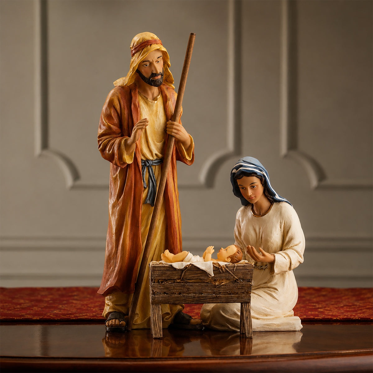 Holy Family, 3-Piece Set – 10-Inch Scale, shown in a lifestyle setting