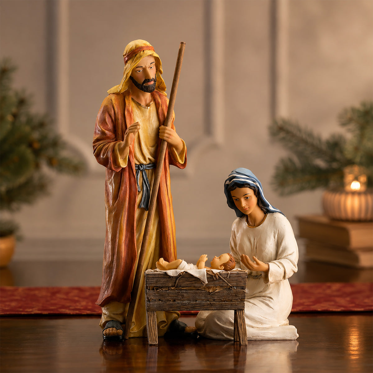 Holy Family, 3-Piece Set – 14-Inch Scale, shown in a lifestyle setting
