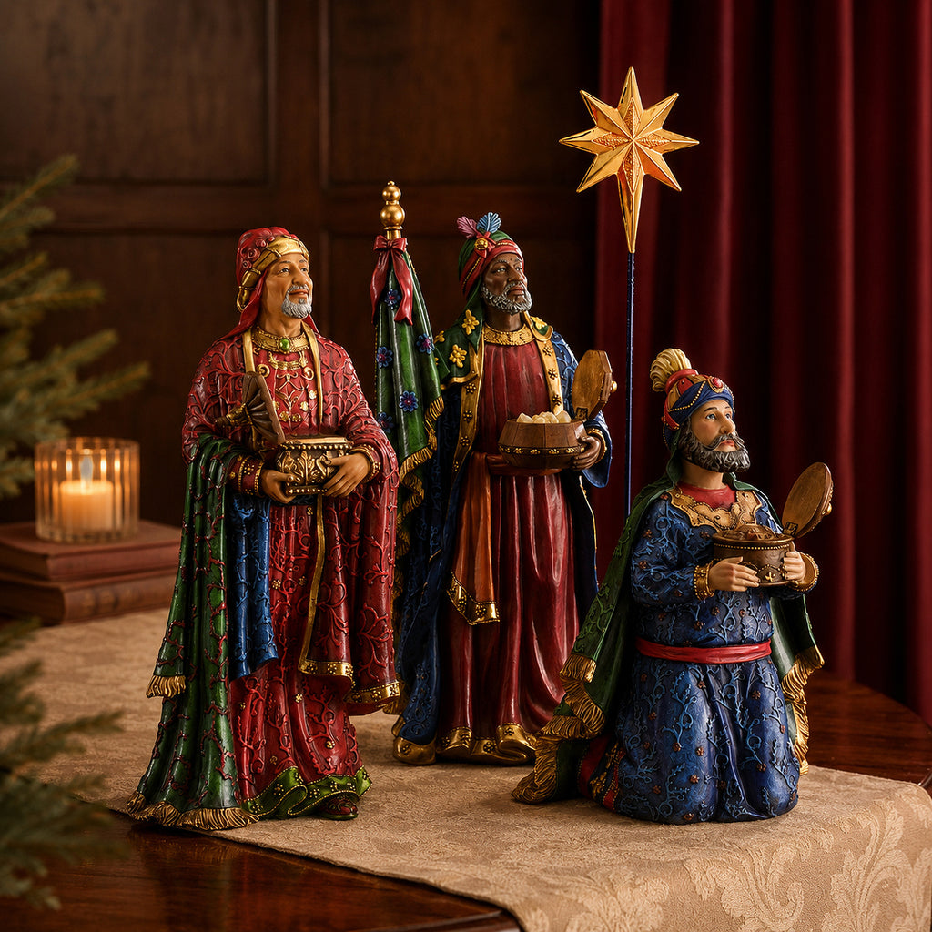 Three Kings Following the Star, 4-Piece Set – 14-Inch Scale, shown in a lifestyle setting