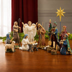 Nativity Figures with Gifts of the Magi, 11-Piece Set – 14-Inch Scale, shown in a lifestyle setting