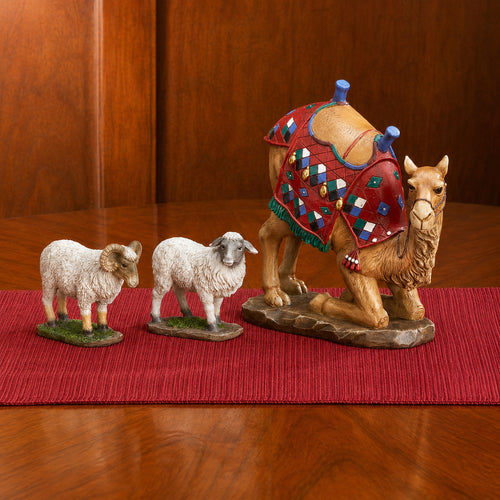 Kneeling Camel & Awassi Sheep, 3-Piece Set – 14-Inch Scale, shown in a lifestyle setting