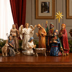 Nativity Figures with Gifts of the Magi, 11-Piece Set – 10-Inch Scale, shown in a lifestyle setting