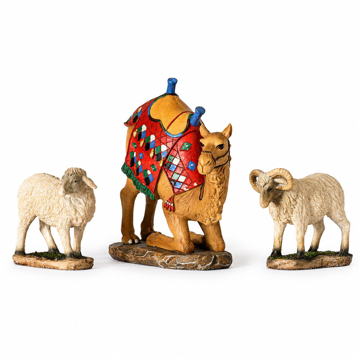 Large Bowed Camel & Awassi Sheep, 3-Piece Set – 14-Inch Scale, shown on a white background