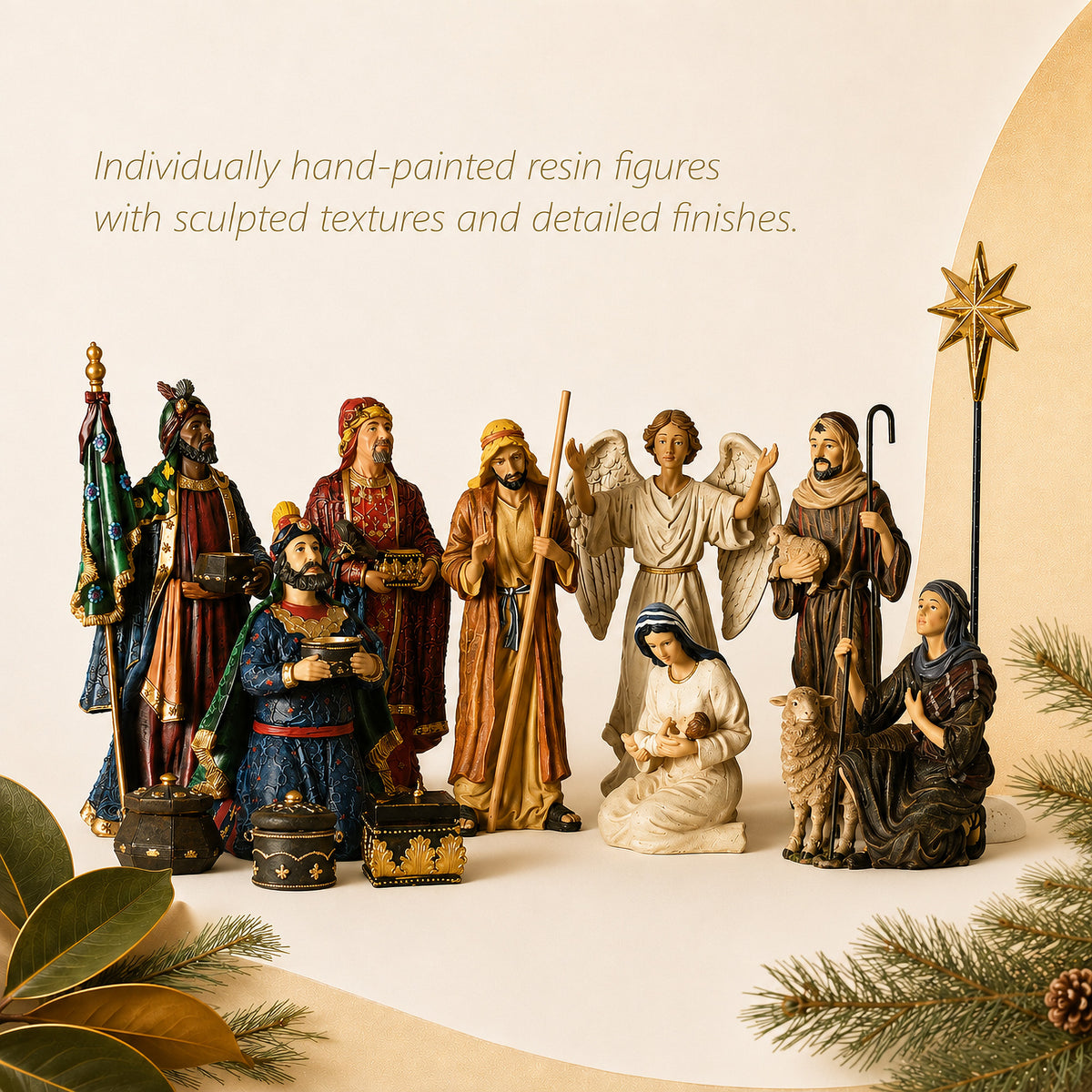 Nativity Figures with Gifts of the Magi, 14-Piece Set – 7-Inch Scale, view 4