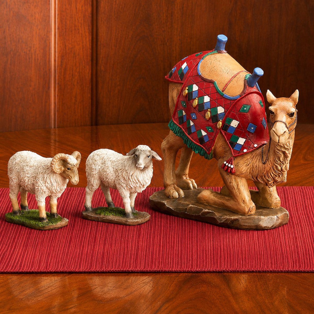 Kneeling Camel & Awassi Sheep, 3-Piece Set – 7-Inch Scale, shown in a lifestyle setting