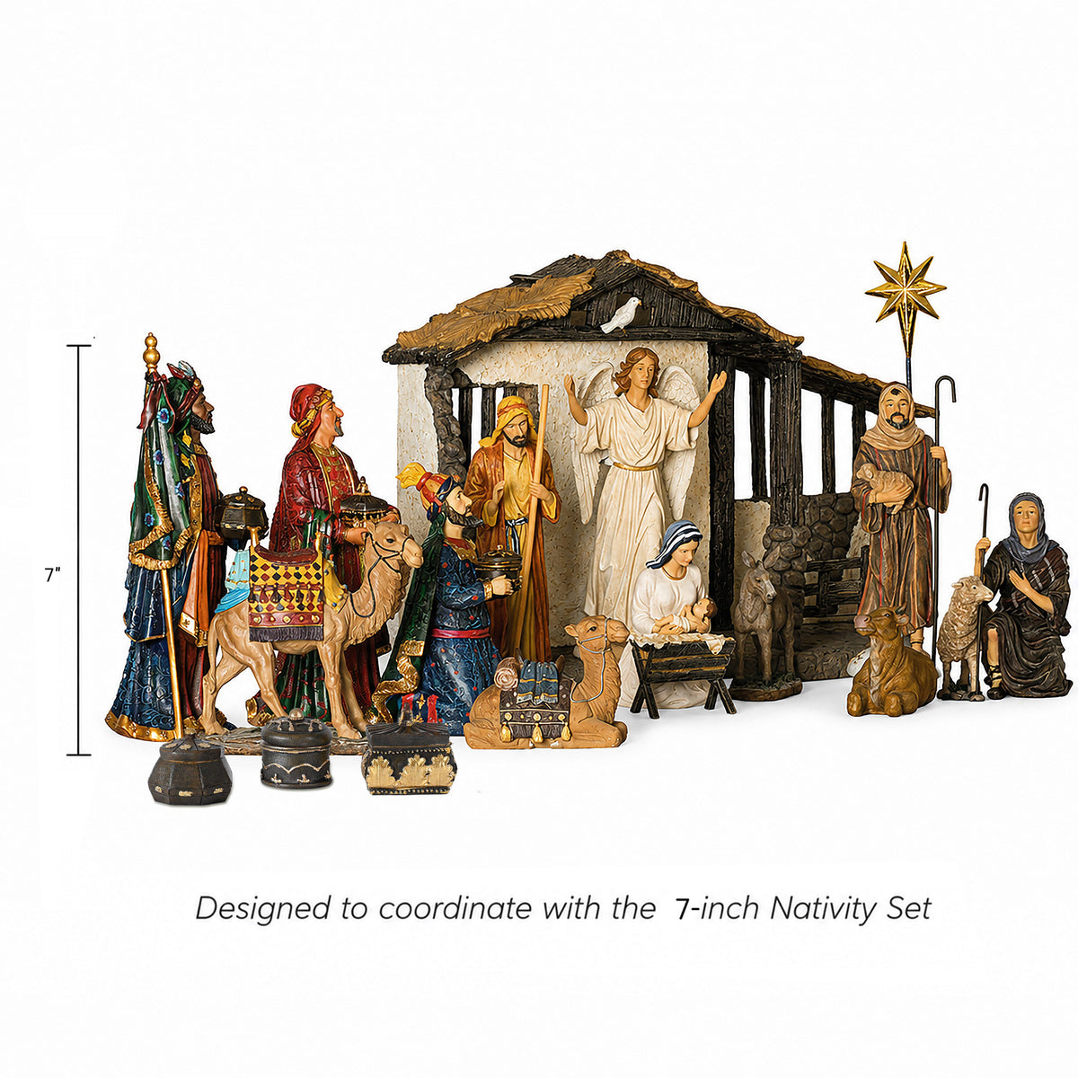 Complete Lighted Nativity with Stable & Animals, 19-Piece Set – 7-Inch Scale, view 2