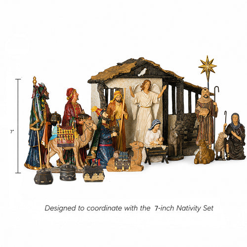 Complete Lighted Nativity with Stable & Animals, 19-Piece Set – 7-Inch Scale, view 2