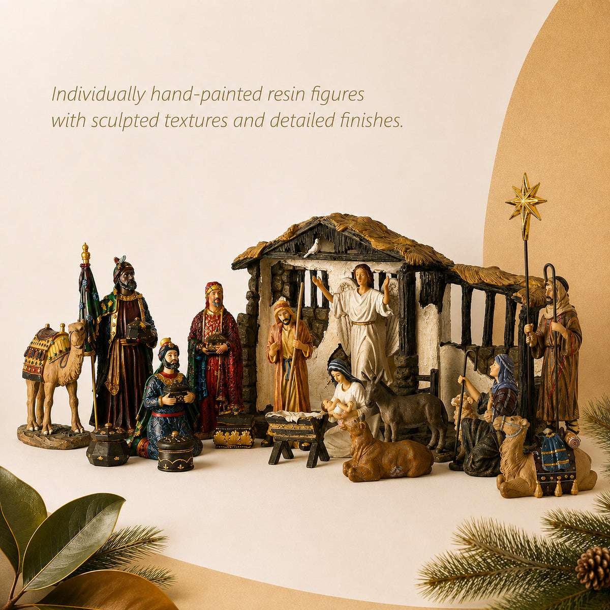 Complete Lighted Nativity with Stable & Animals, 19-Piece Set – 7-Inch Scale, view 4