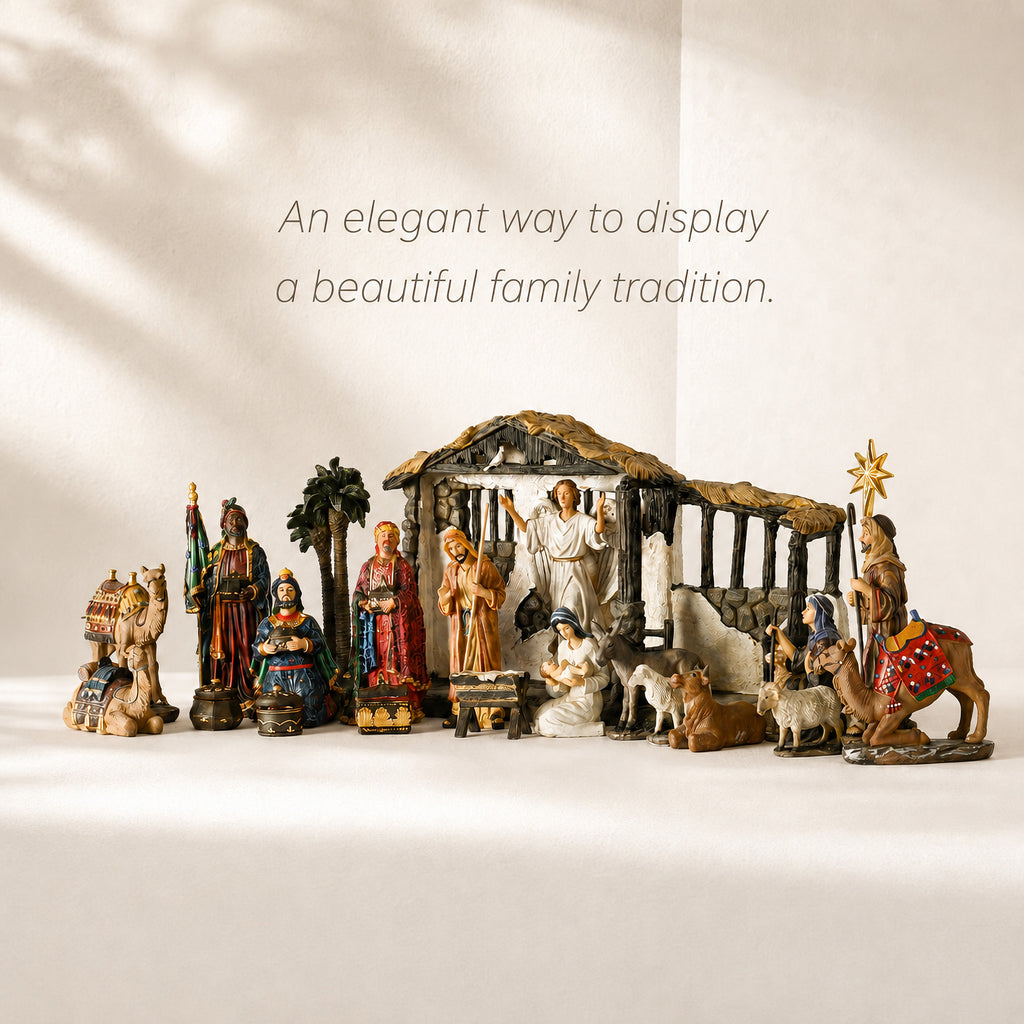 Complete Lighted Nativity with Extra Animals & Palm Tree, 23-Piece Set – 7-Inch Scale, view 3