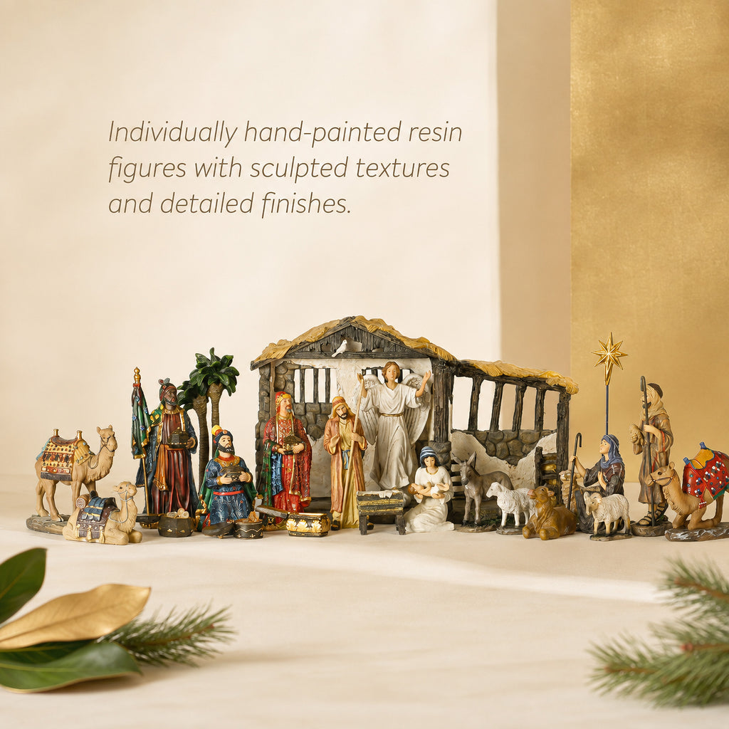 Complete Lighted Nativity with Extra Animals & Palm Tree, 23-Piece Set – 7-Inch Scale, view 4