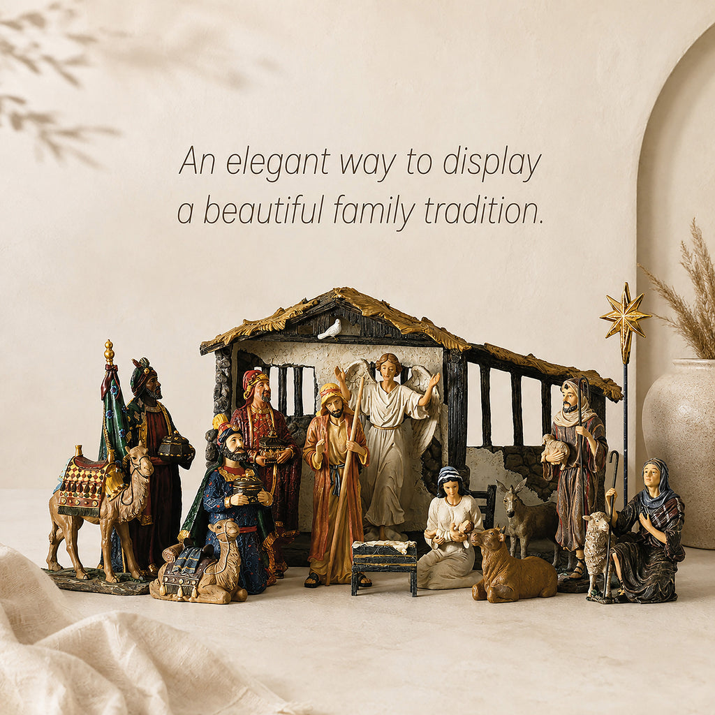 Complete Lighted Nativity with Stable & Animals, 19-Piece Set – 10-Inch Scale, view 3