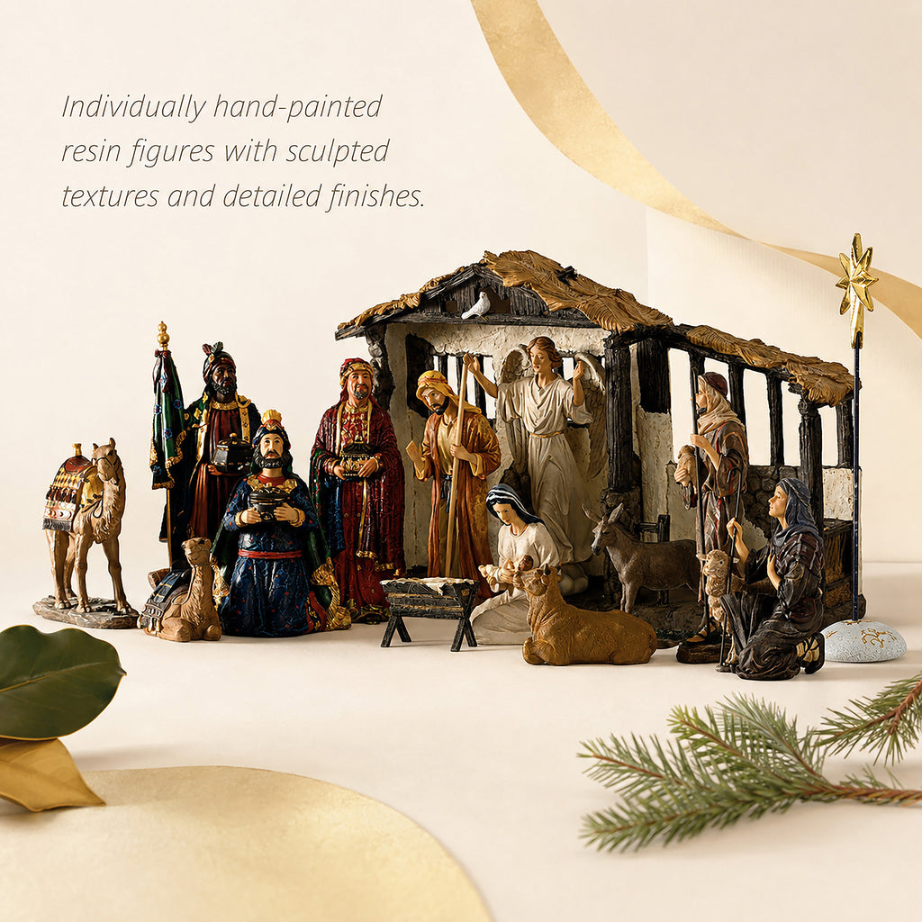 Complete Lighted Nativity with Stable & Animals, 19-Piece Set – 10-Inch Scale, view 4