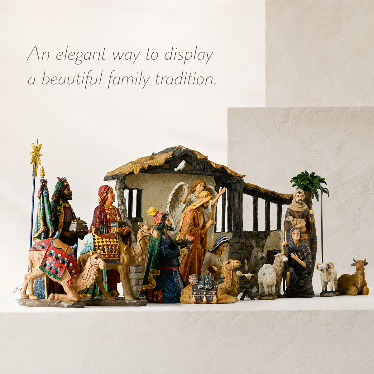 Nativity with Extra Animals & Palm Tree, 20-Piece Set – 10-Inch Scale, view 3