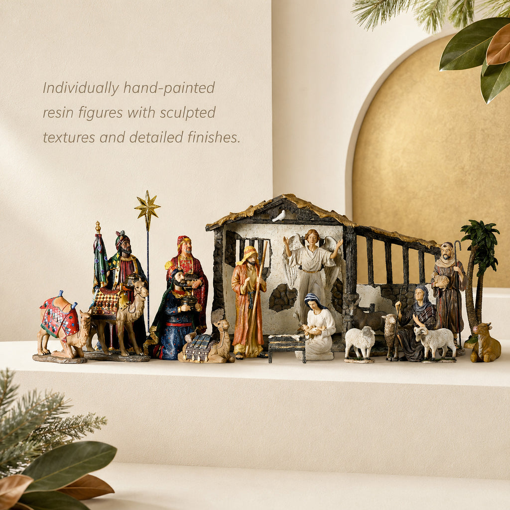 Nativity with Extra Animals & Palm Tree, 20-Piece Set – 10-Inch Scale, view 4