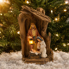 Lighted Holy Family with Lantern, shown in a lifestyle setting