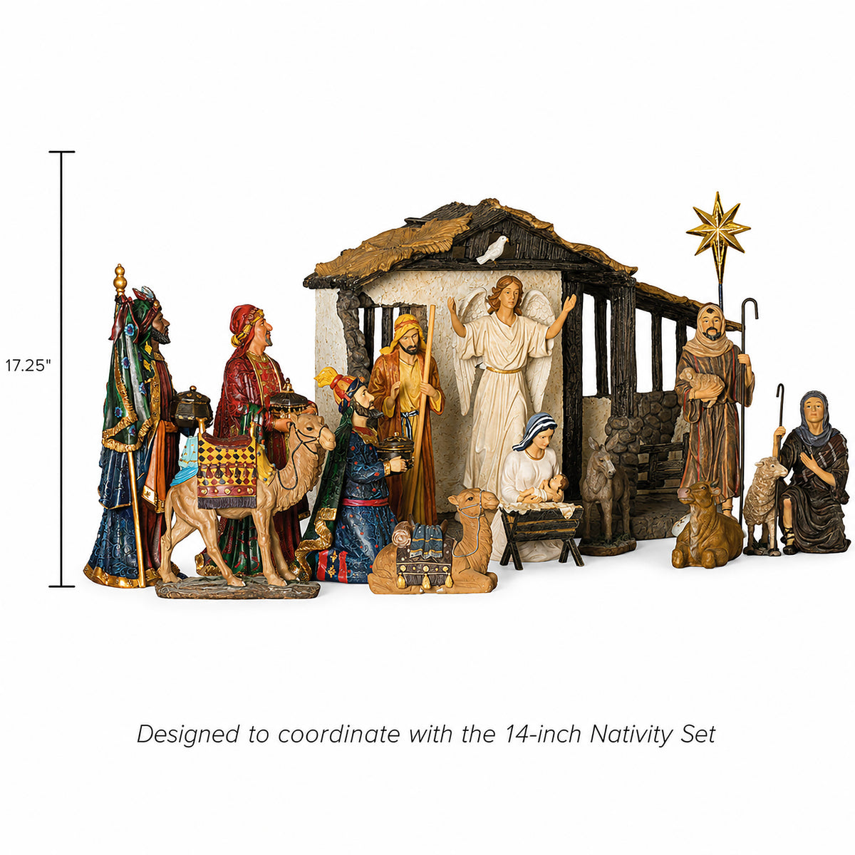 Complete Lighted Nativity with Stable & Animals, 16-Piece Set – 14-Inch Scale, view 2