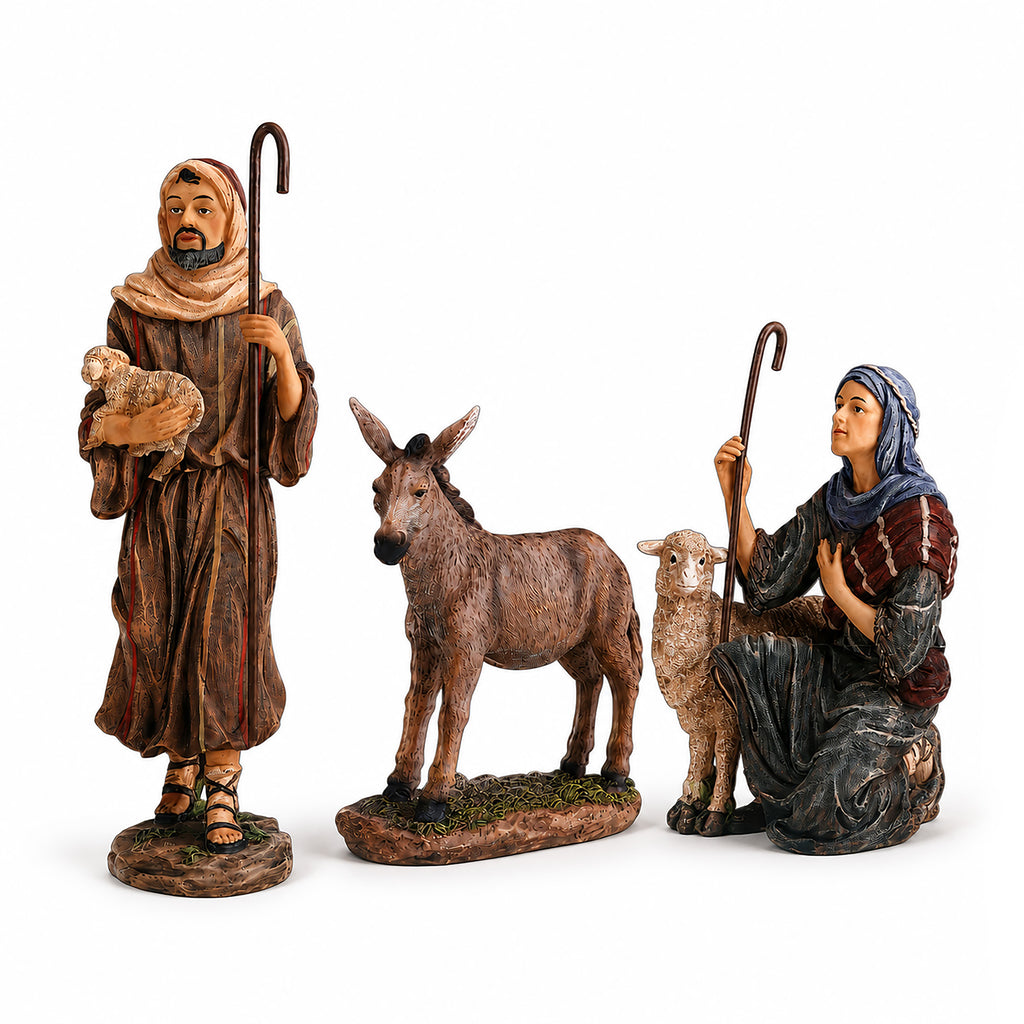 Outdoor Nativity Shepherds & Animals, 4-Piece Set, shown on a white background