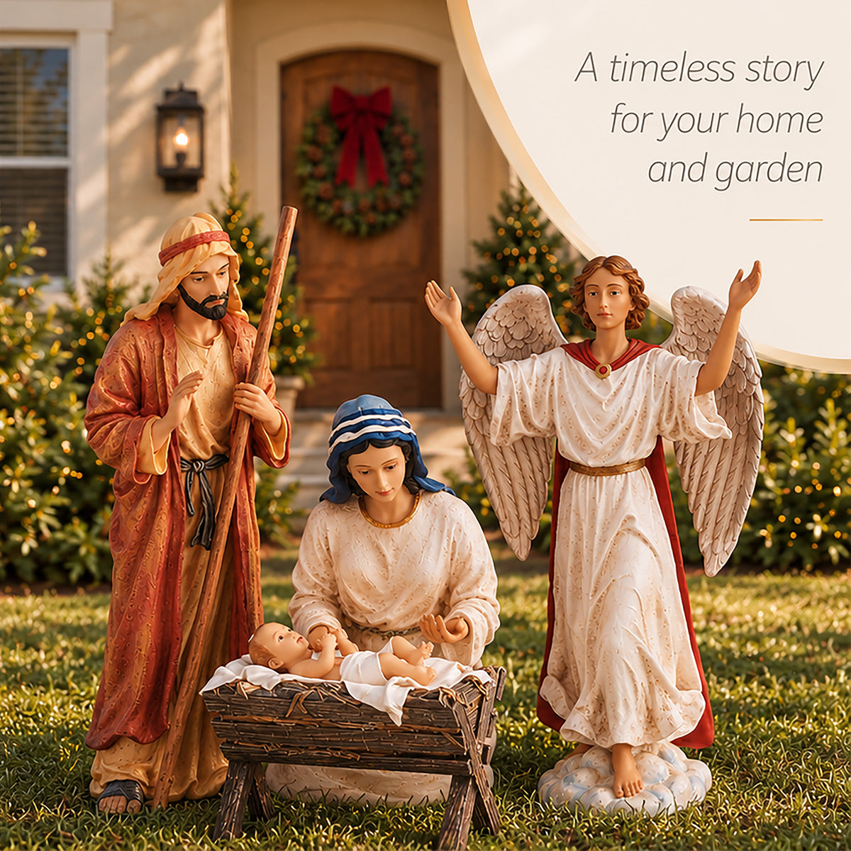 Outdoor Nativity Holy Family & Angel, 4-Piece Set, view 4