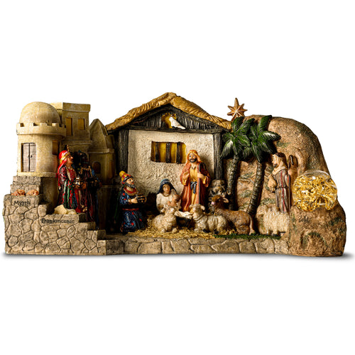 Lighted Two-Sided Nativity Panorama with Real Gold, shown on a white background