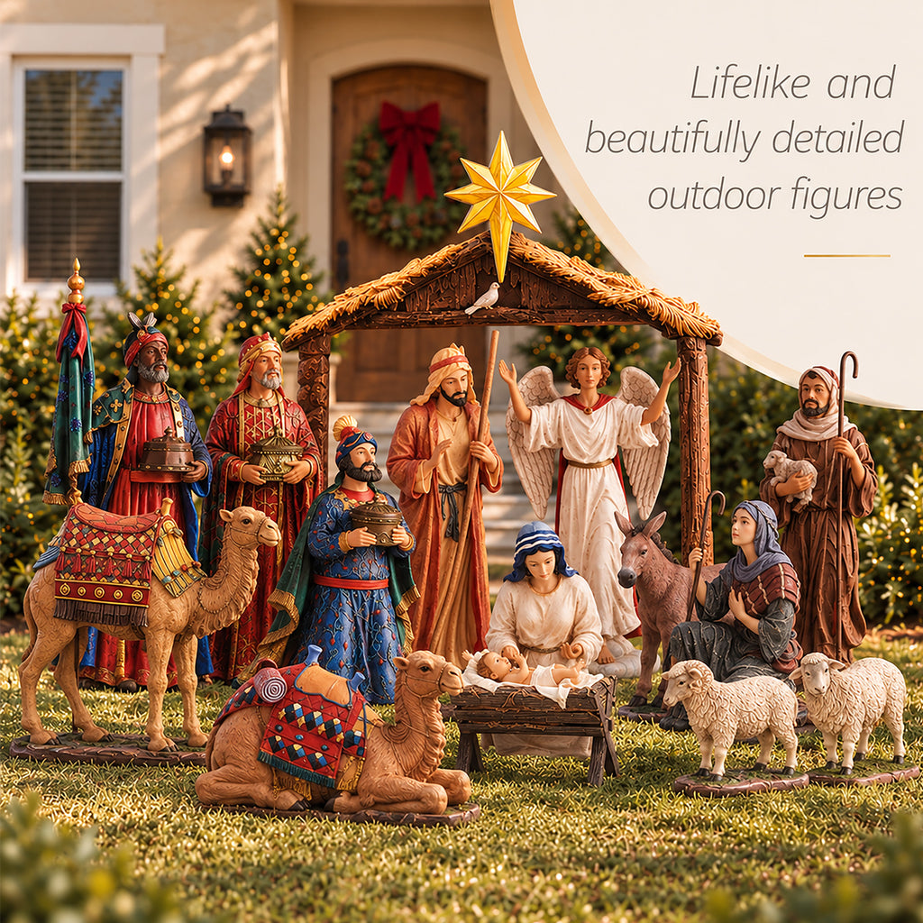 Complete Outdoor Nativity with Stable, 17-Piece Set, view 4