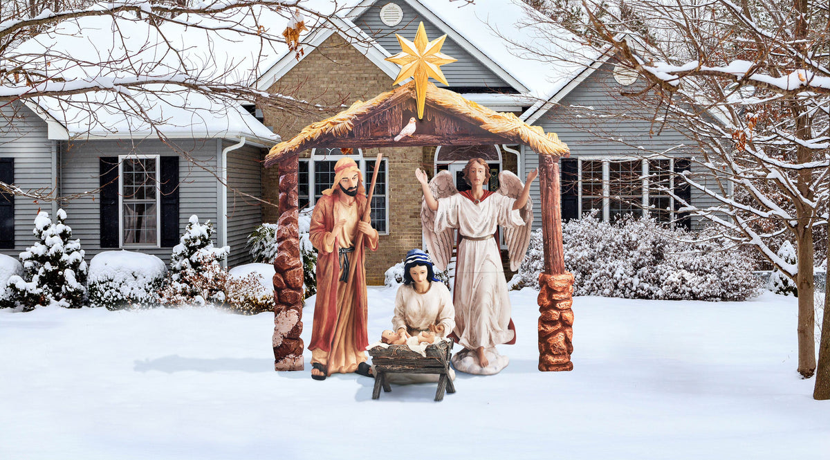 Complete Outdoor Nativity with Stable, 17-Piece Set, view 5