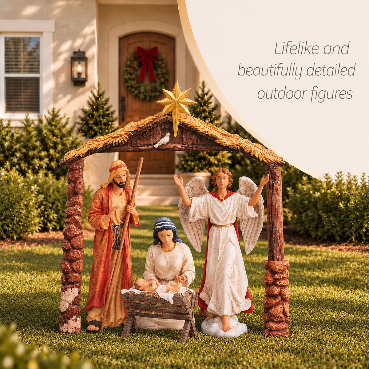Outdoor Holy Family & Angel with Stable, view 4